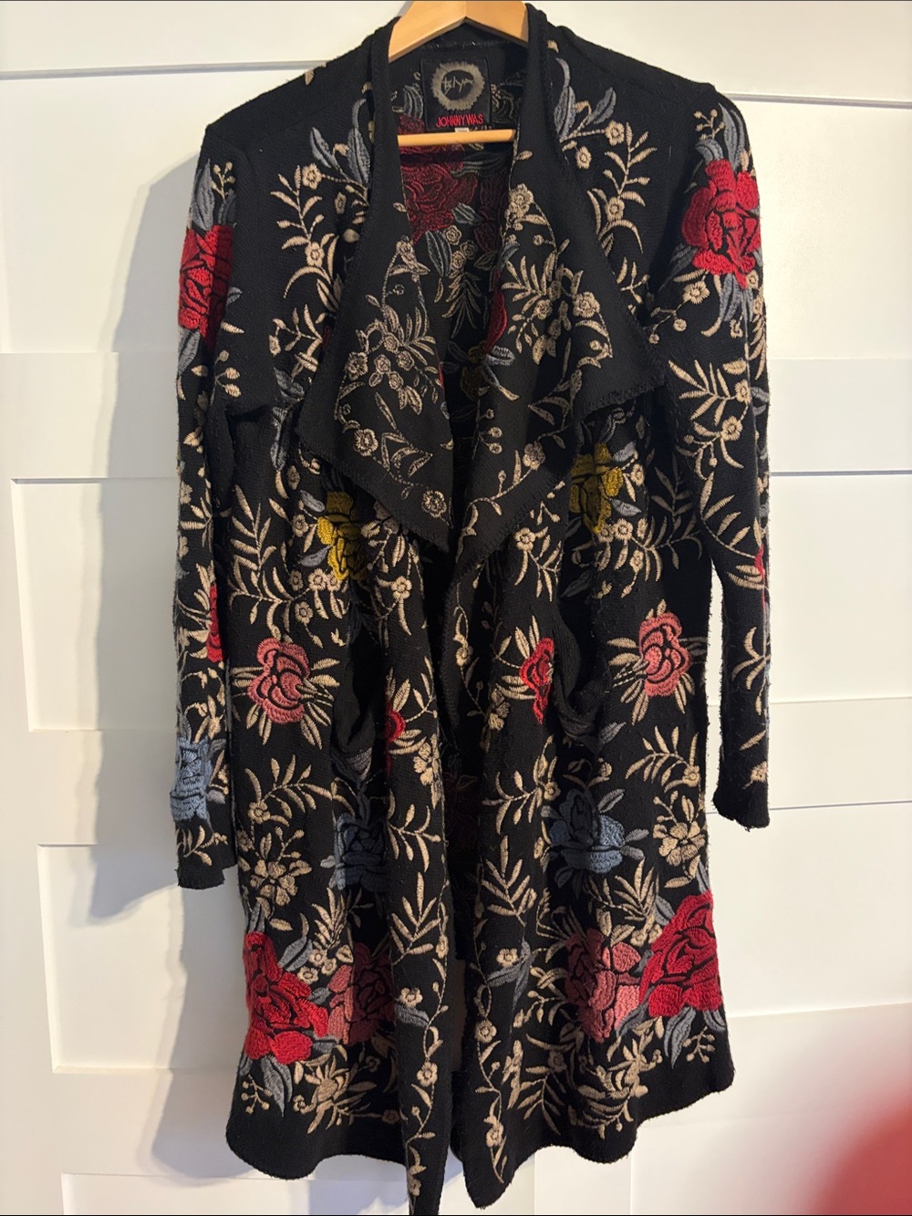 Johnny Was BIYA Black Floral Long Cardigan Embroidery
